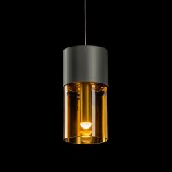 Holtkötter Aura P2 LED-Pendelleuchte-Platin-Glas Cognac-mit dim2warm (1800K - 2900K)