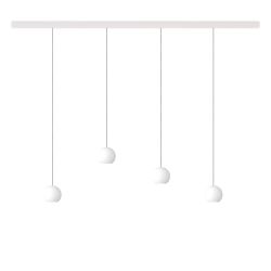 KOMOT KOS Quattro S LED-Pendelleuchte-Schiene 150 cm Weiß matt-Edelstahl-mundgeblasenes Opalglas-mit Tunable White (2200K - 4200K)