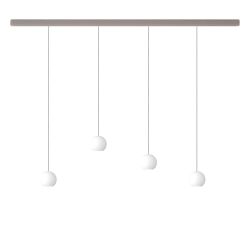 KOMOT KOS Quattro S LED-Pendelleuchte-Schiene 200 cm Nickel matt-Edelstahl-mundgeblasenes Opalglas-mit Tunable White (2200K - 4200K)