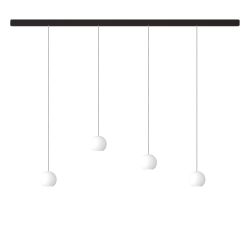 KOMOT KOS Quattro S LED-Pendelleuchte-Schiene 200 cm Schwarz matt-Edelstahl-mundgeblasenes Opalglas-mit Tunable White (2200K - 4200K)