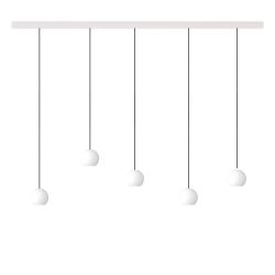 KOMOT KOS Quinto S LED-Pendelleuchte-Schiene 200 cm Weiß matt-Schwarz-mundgeblasenes Opalglas-mit Tunable White (2200K - 4200K)