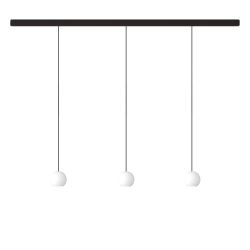 KOMOT KOS Trio S LED-Pendelleuchte-Schiene 200 cm Schwarz matt-Schwarz-mundgeblasenes Opalglas-mit Tunable White (2200K - 4200K)