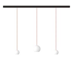 KOMOT KOS Trio SL LED-Pendelleuchte-Schiene 150 cm Schwarz matt-Orange-mundgeblasenes Opalglas-mit Tunable White (2200K - 4200K)