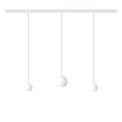 KOMOT KOS Trio SL LED-Pendelleuchte-Schiene 150 cm Weiß matt-Edelstahl-mundgeblasenes Opalglas-mit Tunable White (2200K - 4200K)