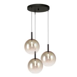 Masterlight Lido LED-Pendelleuchte 3-flammig rund-Glas Gold-Schwarz matt-3x Glas groß