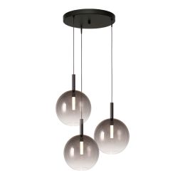 Masterlight Lido LED-Pendelleuchte 3-flammig rund-Glas Rauch-Schwarz matt-3x Glas groß