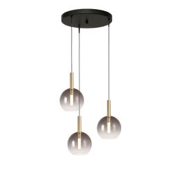 Masterlight Lido LED-Pendelleuchte 3-flammig rund-Glas Rauch-Gold matt-3x Glas klein