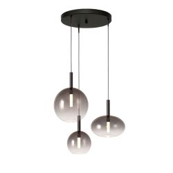 Masterlight Lido LED-Pendelleuchte 3-flammig rund-Glas Rauch-Schwarz matt-1x Glas groß / 1x Glas klein / 1x Glas oval