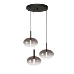 Masterlight Lido LED-Pendelleuchte 3-flammig rund-Glas Rauch-Schwarz matt-3x Glas oval