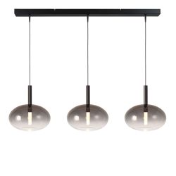 Masterlight Lido LED-Pendelleuchte 3-flammig-Glas Rauch oval-Schwarz matt