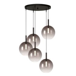 Masterlight Lido LED-Pendelleuchte 5-flammig rund-Glas Rauch-Schwarz matt-5x Glas groß