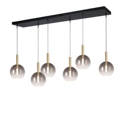 Masterlight Lido LED-Pendelleuchte 6-flammig-Glas Rauch klein-Gold matt