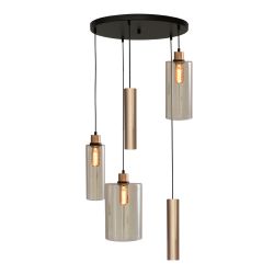 Masterlight Ortona 3/2 Pendelleuchte 5-flammig rund-Glas groß / Glas medium / Glas klein-Pendel Gold matt-Gold matt