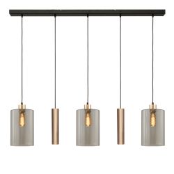 Masterlight Ortona 3-2 Pendelleuchte 5-flammig-3x Glas groß-Pendel Gold matt-Gold matt