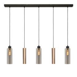 Masterlight Ortona 3-2 Pendelleuchte 5-flammig-3x Glas klein-Pendel Gold matt-Schwarz matt