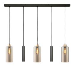 Masterlight Ortona 3-2 Pendelleuchte 5-flammig-3x Glas medium-Pendel Schwarz matt-Gold matt