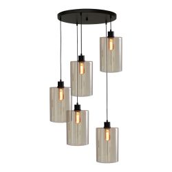 Masterlight Ortona Pendelleuchte 5-flammig rund-5x Glas groß-Schwarz matt