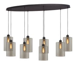 Masterlight Ortona Pendelleuchte 8-flammig oval-8x Glas groß-Schwarz matt