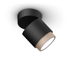 Occhio lui volto VOLT LED-Deckenstrahler-Kopf/head Gold matt-Körper/body Schwarz matt-Aufbaudose/base Schwarz matt-Kopfeinsatz Zoom-mit LED (2700K)