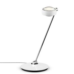 Occhio Sento tavolo 60 LED-Tischleuchte-Kopf/head Weiß glänzend-Körper/body Chrom-Fuß/base Weiß glänzend-Kopfeinsatz Sento D Linse/Linse-Ausrichtung links vom Bediener-ohne Occhio air Modul-mit LED (2700K)