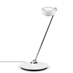 Occhio Sento tavolo 60 LED-Tischleuchte-Kopf/head Weiß glänzend-Körper/body Chrom-Fuß/base Weiß glänzend-Kopfeinsatz Sento E Linse/Glas-Ausrichtung links vom Bediener-mit Occhio air Modul-mit LED (2700K)