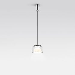 Serien Lighting Drum Suspension LED-Pendelleuchte-Glasschirm klar-Glas kurz-Größe M Ø 220 mm-Tube Stahlrohrabhängung-mit dim2warm (1800K - 3000K)