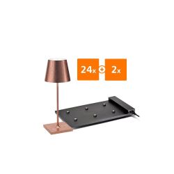 24x Zafferano Poldina Pro Mini LED-Akkuleuchten + 2x Multikontakt-Ladestation-Blattkupfer