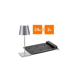 24x Zafferano Poldina Pro Mini LED-Akkuleuchten + 2x Multikontakt-Ladestation-Blattsilber