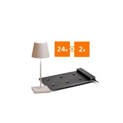 24x Zafferano Poldina Pro Mini LED-Akkuleuchten + 2x Multikontakt-Ladestation-Sand