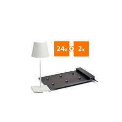 24x Zafferano Poldina Pro Mini LED-Akkuleuchten + 2x Multikontakt-Ladestation-Weiß