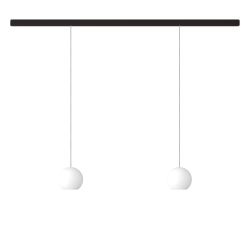 KOMOT KOS Duo L LED-Pendelleuchte-Schiene 200 cm Schwarz matt-Edelstahl-mundgeblasenes Opalglas-mit Tunable White (2200K - 4200K)