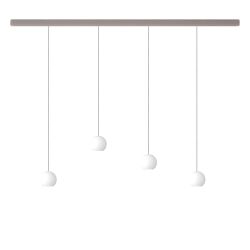 KOMOT KOS Quattro S LED-Pendelleuchte-Schiene 150 cm Nickel matt-Edelstahl-mundgeblasenes Opalglas-mit Tunable White (2200K - 4200K)