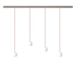 KOMOT KOS Quattro S LED-Pendelleuchte-Schiene 150 cm Nickel matt-Orange-mundgeblasenes Opalglas-mit Tunable White (2200K - 4200K)