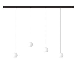 KOMOT KOS Quattro S LED-Pendelleuchte-Schiene 150 cm Schwarz matt-Edelstahl-mundgeblasenes Opalglas-mit Tunable White (2200K - 4200K)