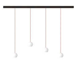 KOMOT KOS Quattro S LED-Pendelleuchte-Schiene 150 cm Schwarz matt-Orange-mundgeblasenes Opalglas-mit Tunable White (2200K - 4200K)