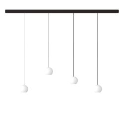 KOMOT KOS Quattro S LED-Pendelleuchte-Schiene 150 cm Schwarz matt-Schwarz-mundgeblasenes Opalglas-mit Tunable White (2200K - 4200K)