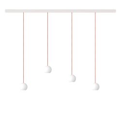 KOMOT KOS Quattro S LED-Pendelleuchte-Schiene 150 cm Weiß matt-Orange-mundgeblasenes Opalglas-mit Tunable White (2200K - 4200K)