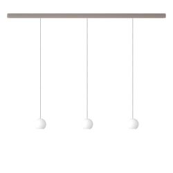 KOMOT KOS Trio S LED-Pendelleuchte-Schiene 150 cm Nickel matt-Edelstahl-mundgeblasenes Opalglas-mit Tunable White (2200K - 4200K)