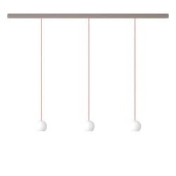 KOMOT KOS Trio S LED-Pendelleuchte-Schiene 150 cm Nickel matt-Orange-mundgeblasenes Opalglas-mit Tunable White (2200K - 4200K)