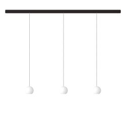 KOMOT KOS Trio S LED-Pendelleuchte-Schiene 150 cm Schwarz matt-Edelstahl-mundgeblasenes Opalglas-mit Tunable White (2200K - 4200K)