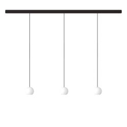 KOMOT KOS Trio S LED-Pendelleuchte-Schiene 150 cm Schwarz matt-Schwarz-mundgeblasenes Opalglas-mit Tunable White (2200K - 4200K)