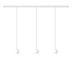 KOMOT KOS Trio S LED-Pendelleuchte-Schiene 150 cm Weiß matt-Edelstahl-mundgeblasenes Opalglas-mit Tunable White (2200K - 4200K)