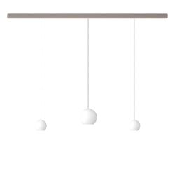 KOMOT KOS Trio SL LED-Pendelleuchte-Schiene 150 cm Nickel matt-Edelstahl-mundgeblasenes Opalglas-mit Tunable White (2200K - 4200K)