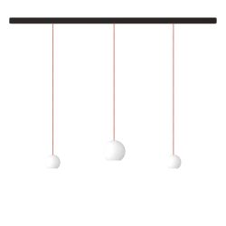 KOMOT KOS Trio SL LED-Pendelleuchte-Schiene 150 cm Schwarz matt-Orange-mundgeblasenes Opalglas-mit Tunable White (2200K - 4200K)