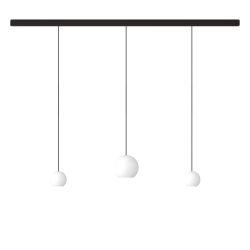 KOMOT KOS Trio SL LED-Pendelleuchte-Schiene 200 cm Schwarz matt-Schwarz-mundgeblasenes Opalglas-mit Tunable White (2200K - 4200K)