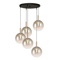 Masterlight Lido LED-Pendelleuchte 5-flammig rund-Glas Gold-Gold matt-5x Glas groß