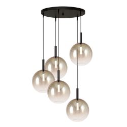 Masterlight Lido LED-Pendelleuchte 5-flammig rund-Glas Gold-Schwarz matt-5x Glas groß