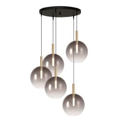 Masterlight Lido LED-Pendelleuchte 5-flammig rund-Glas Rauch-Gold matt-5x Glas groß