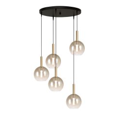 Masterlight Lido LED-Pendelleuchte 5-flammig rund-Glas Gold-Gold matt-5x Glas klein