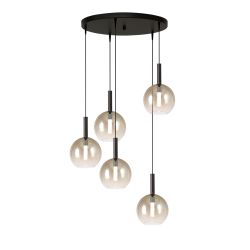 Masterlight Lido LED-Pendelleuchte 5-flammig rund-Glas Gold-Schwarz matt-5x Glas klein